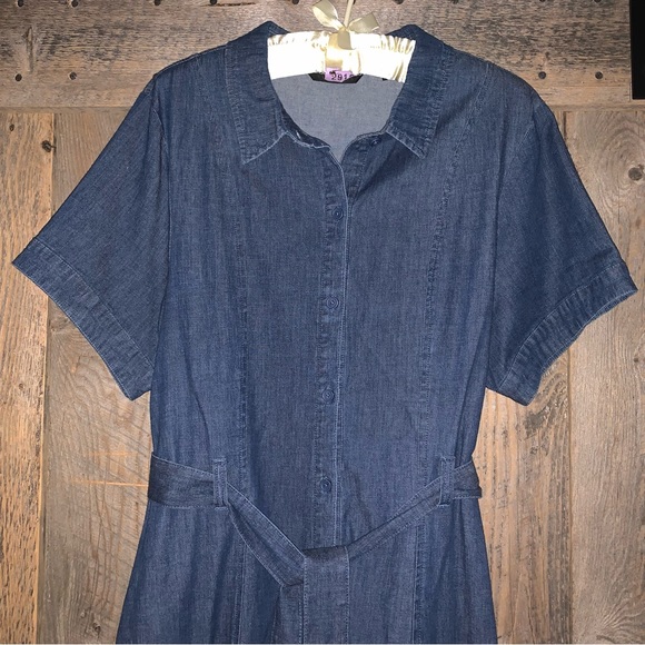 Women’s 16 BROOKE SHIELDS Denim Dress Full Button Belted Pockets Collared EXC - Picture 2 of 16